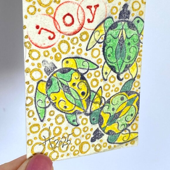 ACEO Original Turtle Joy Handmade Acrylic Mixed Media Art Card ATC - Picture 2 of 3